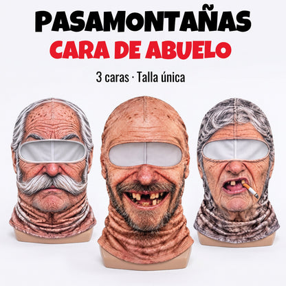 Pasamontañas cara de abuelo: 3 caras, talla única